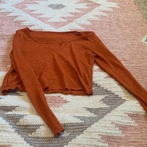 Burnt Orange very crop top extra sheer. Winter wear, essential layering